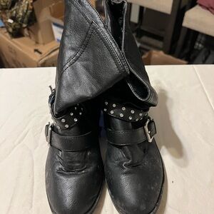 Vaneli Black Heeled Boots with Studded Straps